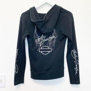 HARLEY DAVIDSON Rhinestone Logo Black Thermal Hoodie Y2K Vintage SIZE M